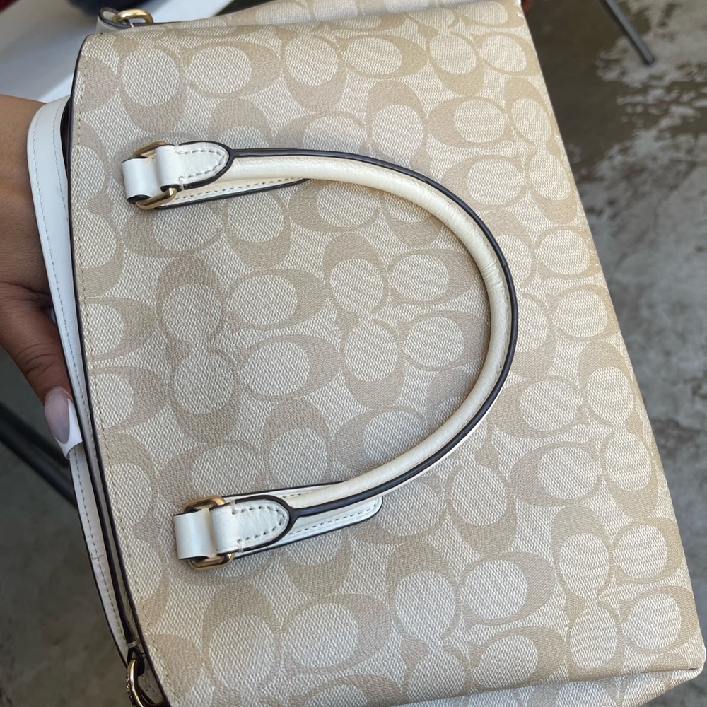 Coach 2WAY Handbag Signature Sage Satchel Carryall F29683 Beige Ivory PVC